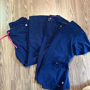 Heartloom Navy Blue Scrub Set with Pink Accents